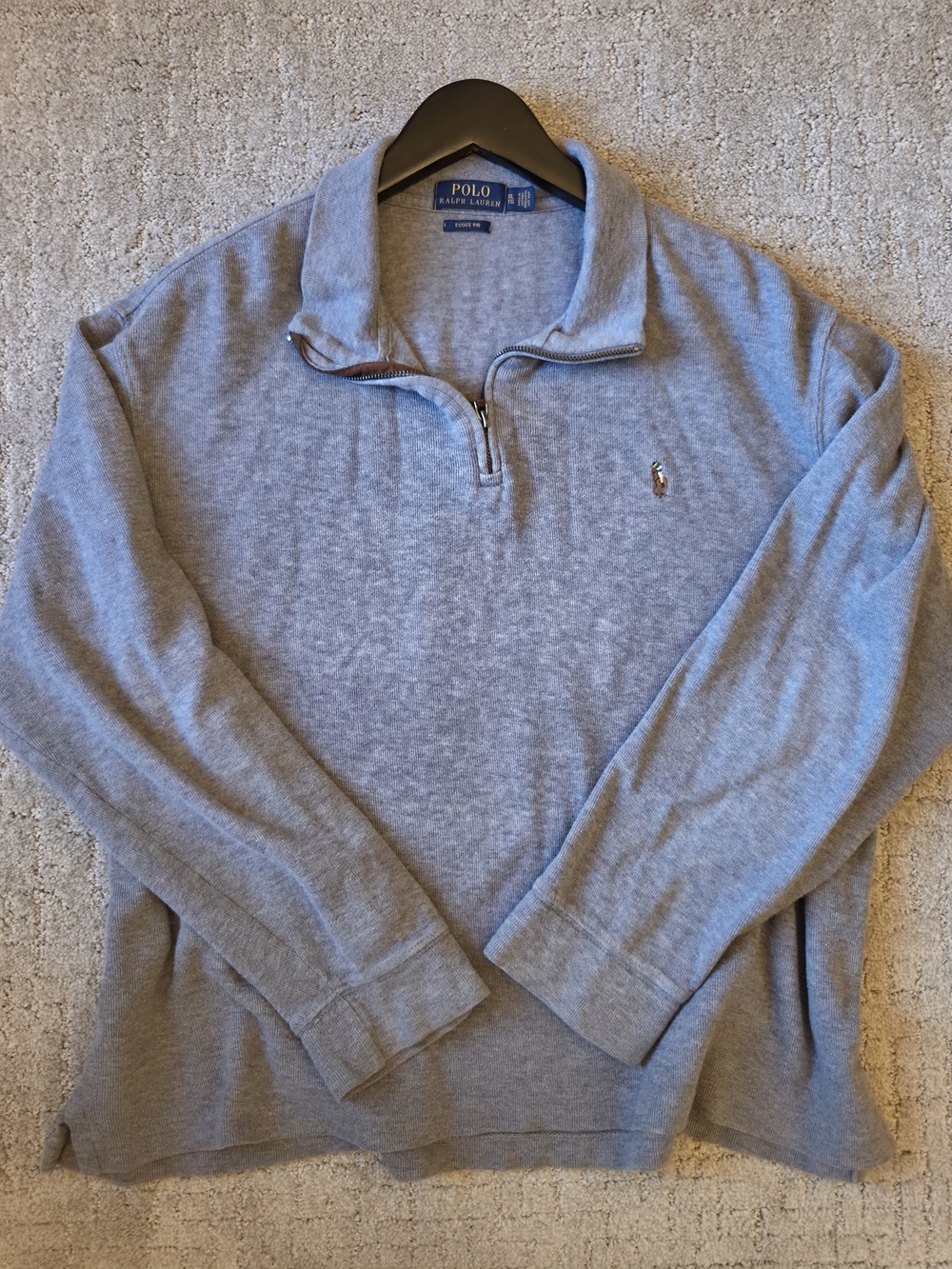 Polo Ralph Lauren Estate Rib Quarter Zip Sweater Mens XL Heather Grey